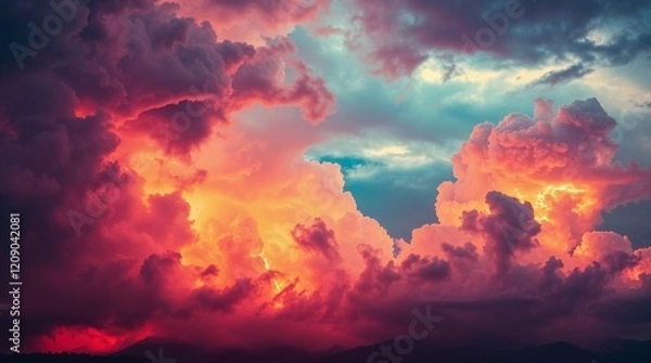 Fototapeta A vibrant chromatic noise image depicting intense dramatic weather, bright colors, stormy skies, and high tension, conveying a lively and energetic atmosphere.