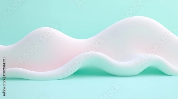 Fototapeta Soft Curves and Fluid Forms in Minimalist Design Against a Light Blue Background