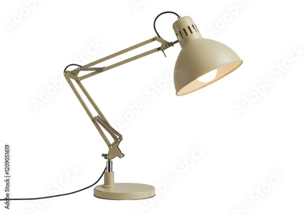 Fototapeta A modern beige desk lamp with a metallic finish, isolated on white background