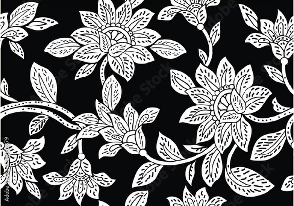 Obraz Indonesian Batik, exclusive floral motif, coloring applied to fabric, this technique originates from Indonesia. Batik is made by drawing dots and lines