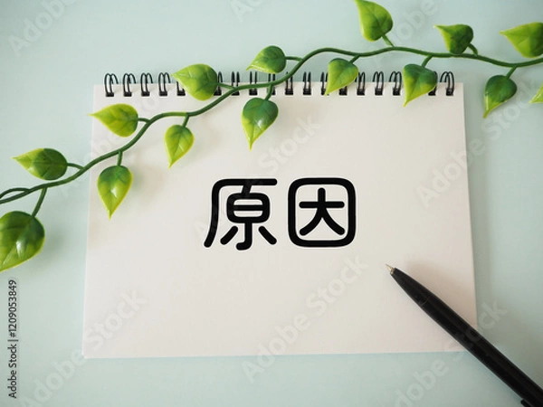 Obraz ノートに原因の文字　シンプル