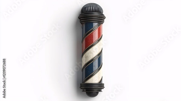 Obraz A classic barber pole featuring red, white, and blue stripes, symbolizing traditional barber services and grooming.