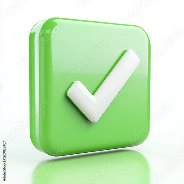 Fototapeta Green check mark symbol indicating approval or completion in a clean, modern design setting