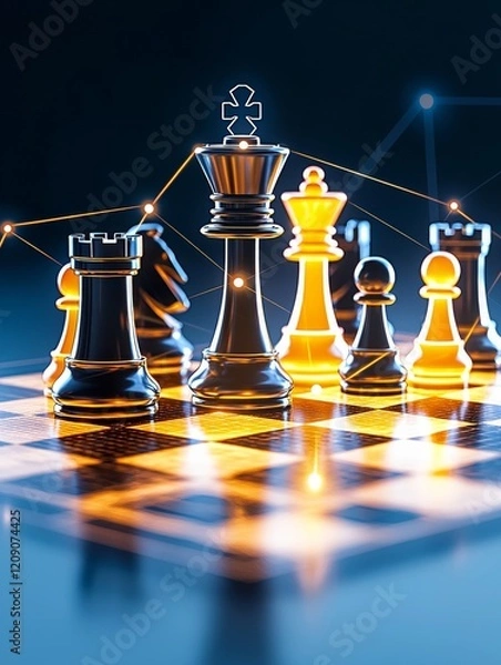 Fototapeta Chess-inspired business strategy competing in the digital landscape