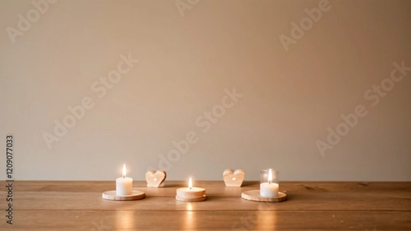 Fototapeta "Experience the warmth of handcrafted wooden hearts,a perfect symbol of love and simplicity.Ideal for romantic, rustic, and timeless designs." 