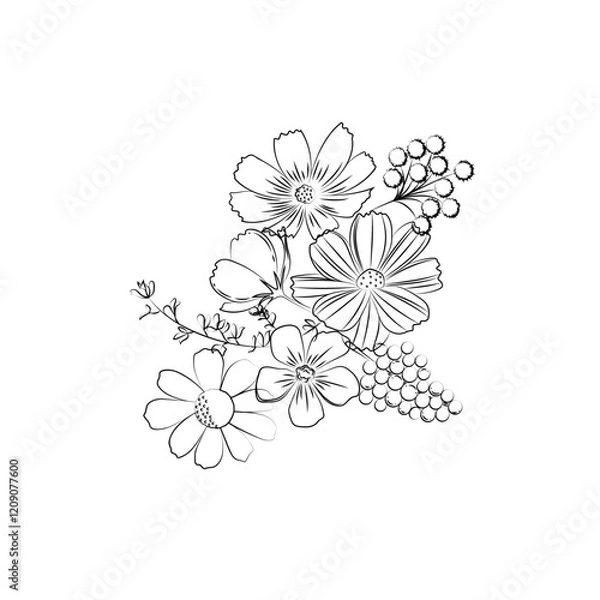 Obraz 線画の可愛らしい花束