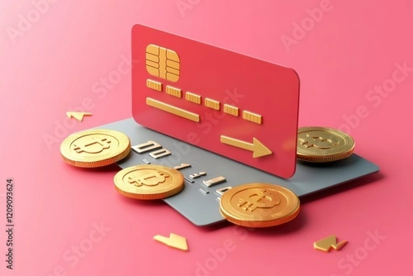 Fototapeta Cartoon Style Credit Card Icon Featuring a Luxurious Gold Design for Use in Digital Projects