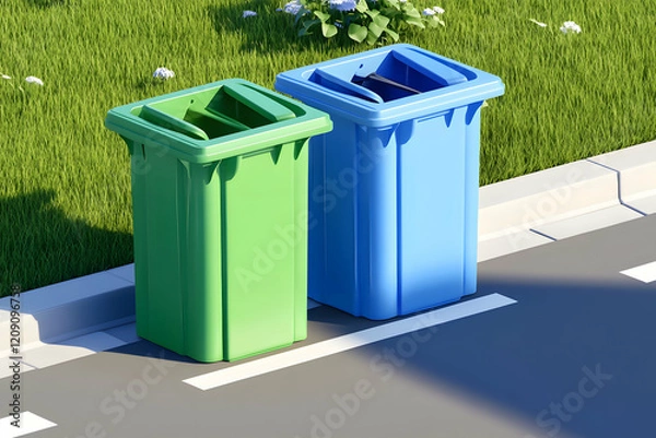 Fototapeta Recycle Bins: Green & Blue for Waste Sorting