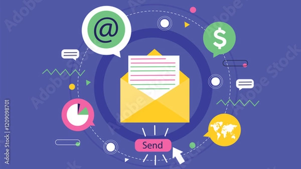 Obraz Email marketing concept illustration with an envelope and communication icons.
