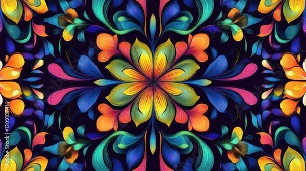 Fototapeta Seamless Floral Vector Pattern with Colorful Flowers for Spring Wallpaper Design