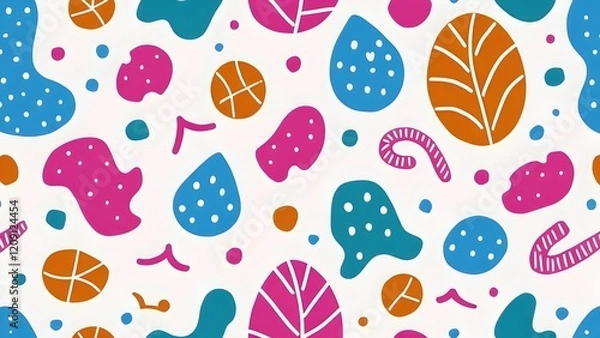 Fototapeta Playful Pattern Abstract Squiggles and Dots in Pastel Hue