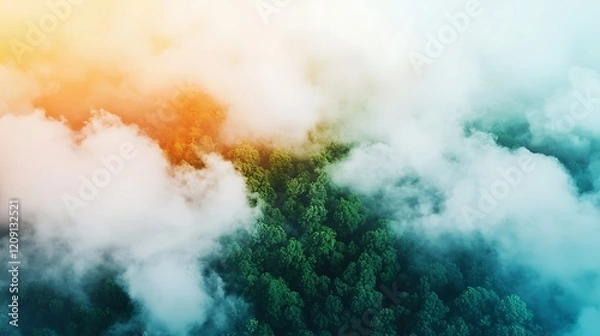 Obraz An aerial viewpoint of Asperitas clouds above a heavily hazy woodland