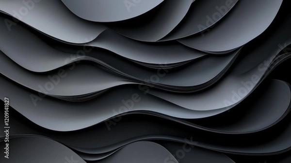 Obraz A black and gray abstract design with curved lines and shapes.