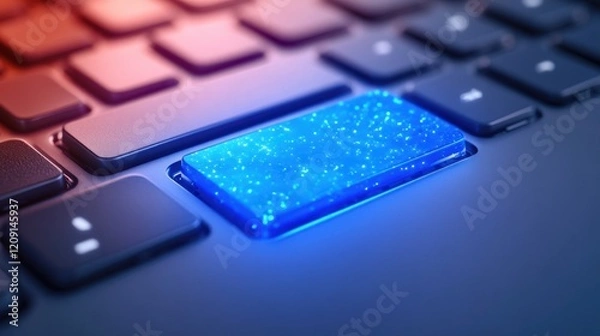 Fototapeta Minimalist Keyboard Close-Up Glossy Blue Key Soft Lighting Modern Design Graphic Resource