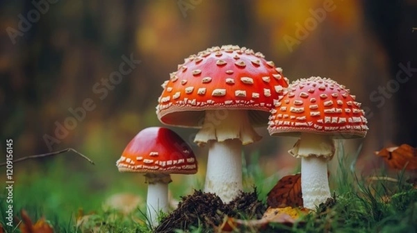 Fototapeta Mushroom in the natural environment, wildlife, nature photo, detail, macro. Copy space.