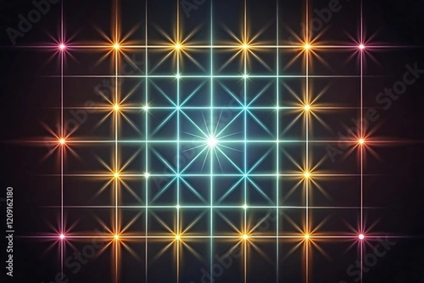 Fototapeta Abstract  night background with glowing red and yellow stars on a black backdrop