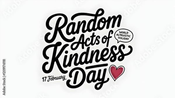 Fototapeta Random acts of kindness day hand-drawn calligraphy lettering. 17 February world altruistic holiday event greeting card decoration graphic element. Black words on white background