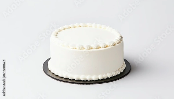 Obraz A beautifully crafted plain white cake on a black base, ideal for celebrations and events