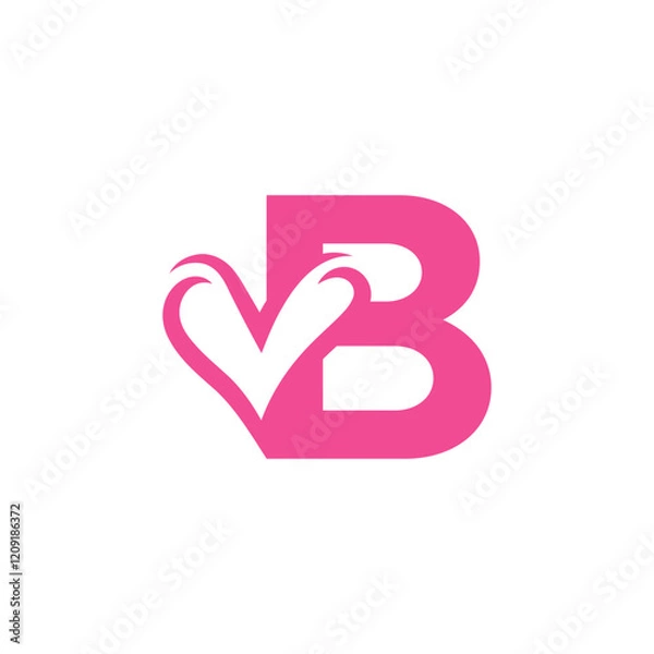 Fototapeta initial letter b heart negative space logo
