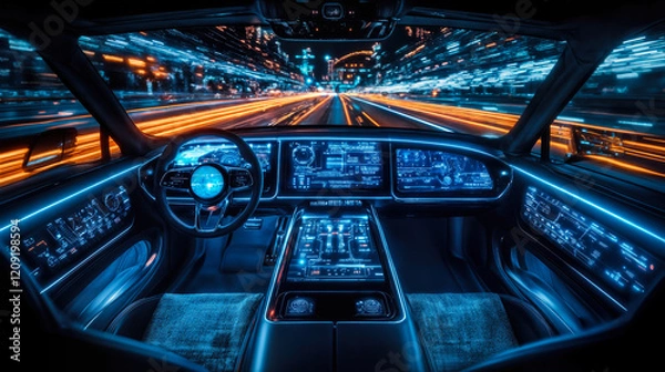 Fototapeta Futuristic Automotive Cockpit Design Highlighting Integrated Vehicle Technology Systems