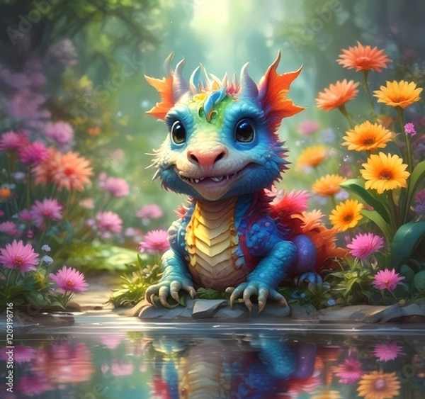 Obraz Illustration of adorable baby dragon.