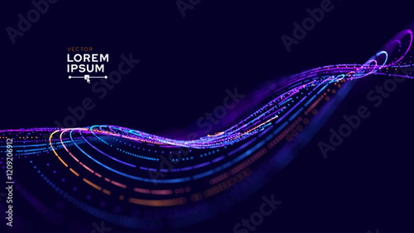 Obraz Abstract Circular Line Trails Moving in Circle. Blue Digital Business or Science Background. Medical Research or Tech Innovation Online Webinar Presentation Event. Sound Wave Circles Vector.