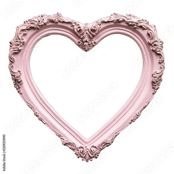 Obraz Decorative Pink heart shaped picture frame illustration on transparent background, 3d rendering