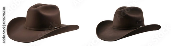 Fototapeta Stylish Brown Cowboy Hats with Leather Bands

