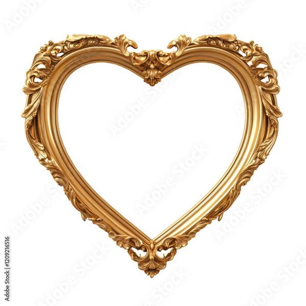 Obraz Decorative golden heart shaped picture frames, vintage antique baroque frame on transparent background, 3d rendering
