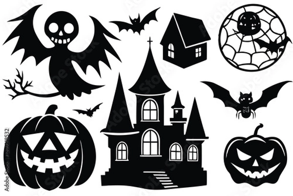 Fototapeta Set of Halloween vector elements silhouette icons