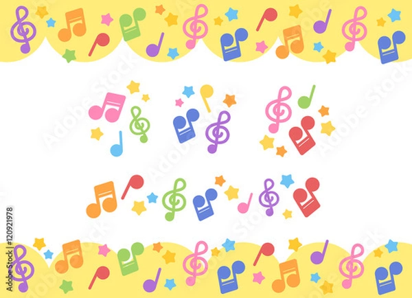 Obraz カラフルな音符モチーフ　コピースペース・アイコン・ラインのセット　ベクター素材
