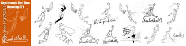 Obraz Basket Ball Set Continuous One Line Drawing Vector Art