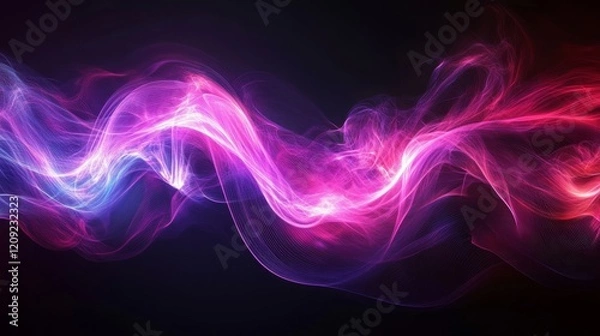 Fototapeta Purple pink glowing gradient wave on black background, grainy retro header design, Generative AI