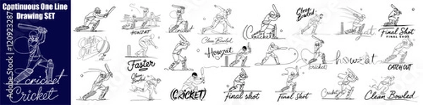 Obraz Cricket set Continuous One Line Drawing Vector Art