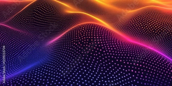 Fototapeta Orange purple glowing gradient wave on dark background, vibrant noise texture, Generative AI