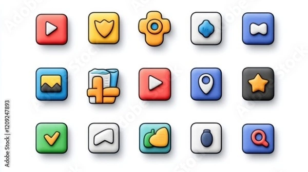 Fototapeta Colorful Icon Set Featuring Various Simple Shapes and Designs