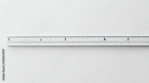 Fototapeta A stark, white background with one ruler, its measurements clear, for precision in education.