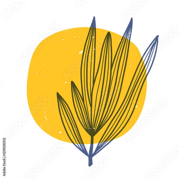 Fototapeta Tropical leaves with geometric shape. Colorful cute screen printing effect. Riso print. Vector illustration. Graphic element for fabric, textile, clothing, wrapping paper, wallpaper