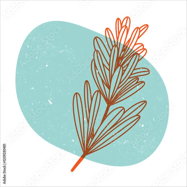 Fototapeta Tropical leaves with geometric shape. Colorful cute screen printing effect. Riso print. Vector illustration. Graphic element for fabric, textile, clothing, wrapping paper, wallpaper