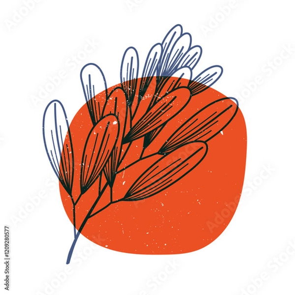 Fototapeta Tropical leaves with geometric shape. Colorful cute screen printing effect. Riso print. Vector illustration. Graphic element for fabric, textile, clothing, wrapping paper, wallpaper