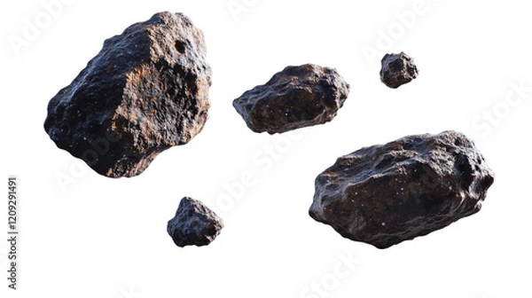 Fototapeta Set of asteroid rocks isolated on a transparent background