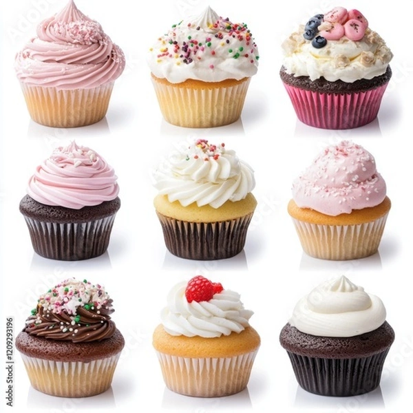 Fototapeta Colorful Assorted Cupcakes on White Background for Dessert Lovers