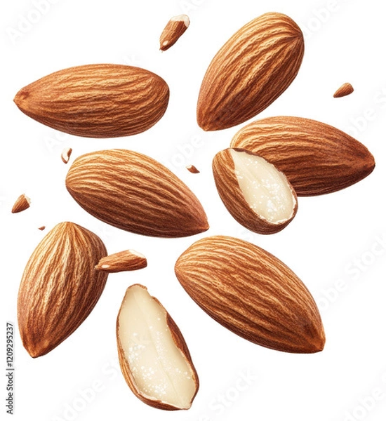 Obraz flying almond nuts isolated on transparent background