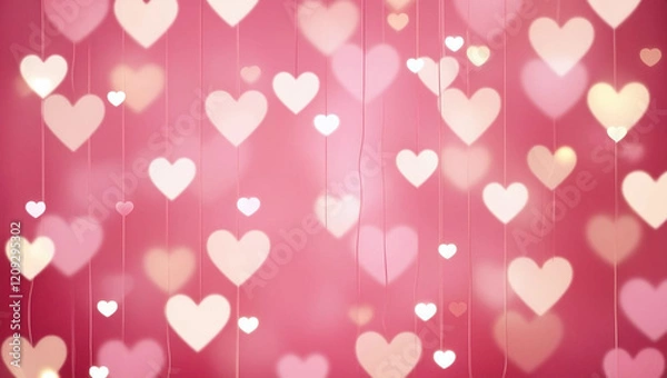 Fototapeta A colorful pattern of overlapping hearts in shades of red, pink, and white, creating a lively and romantic design.