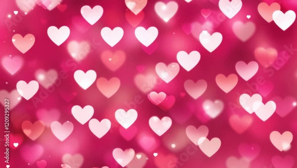 Fototapeta A colorful pattern of overlapping hearts in shades of red, pink, and white, creating a lively and romantic design.