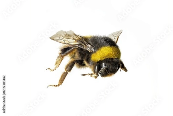 Fototapeta Close-up of a Bumblebee, bombus terrestris in Flight, isolated on white background