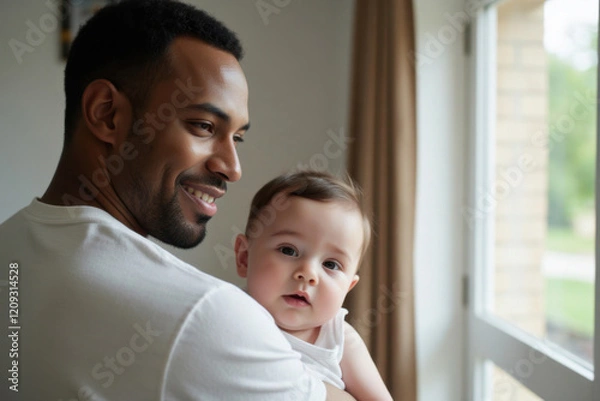 Obraz A black father is holding a white baby