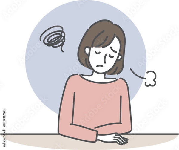 Fototapeta 悩みため息をつく女性イラスト素材