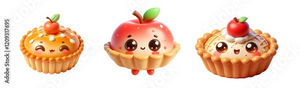 Fototapeta 3D cartoon apple pie on transparent or white background