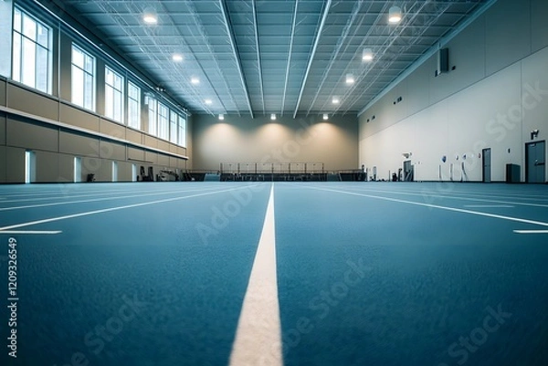 Fototapeta Bright sports hall with cushioned flooring, neutral walls, and ample lighting. Ideal for athletic events and games.